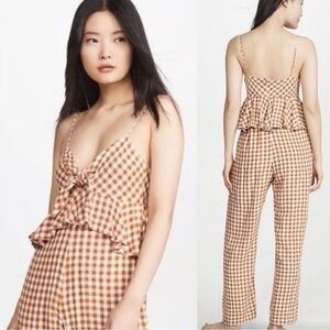 SAYLOR Tan and White Gingham Jumpsuit